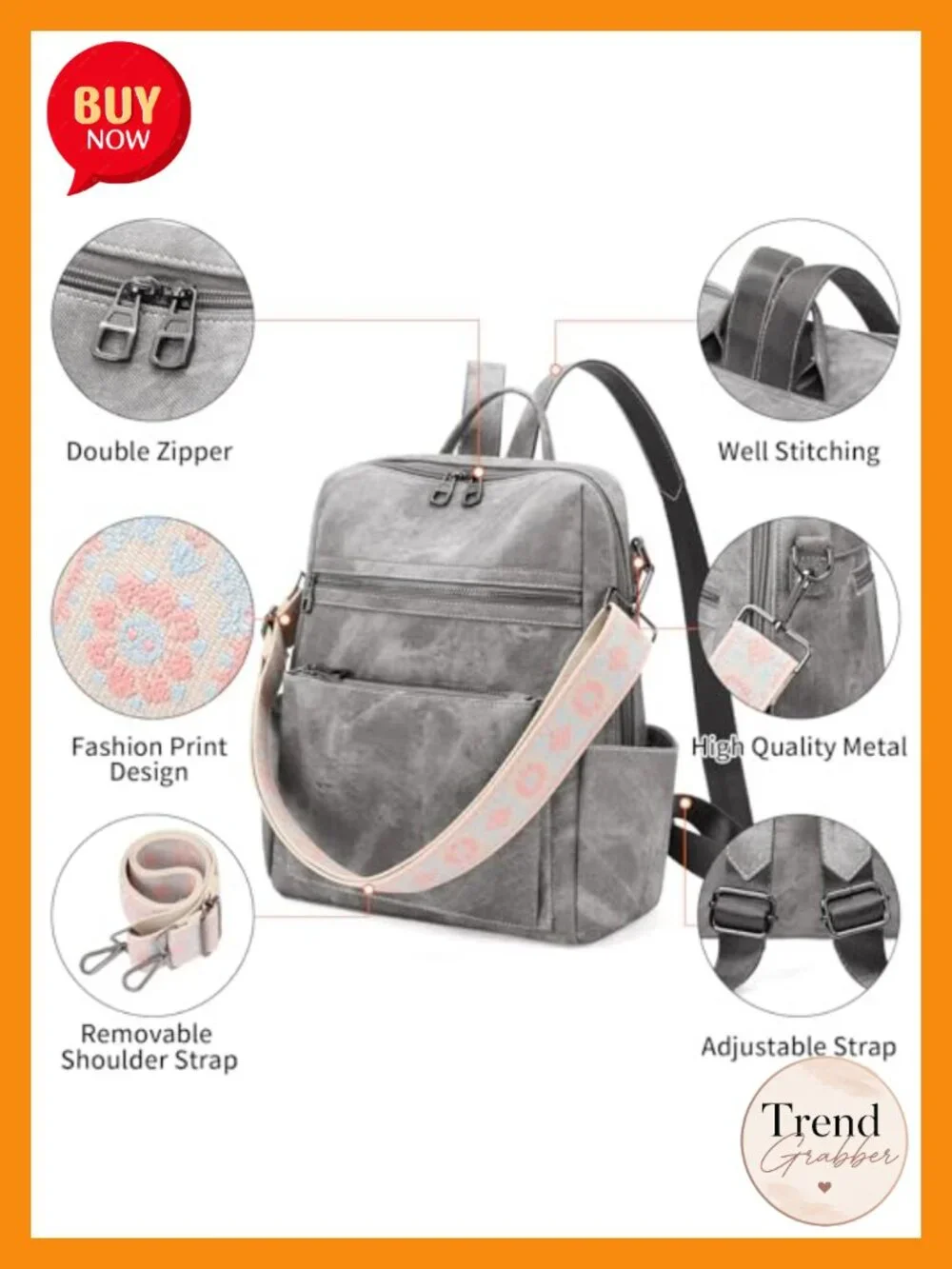 Women's PU Leather Convertible Backpack Purse Multi-Pocket Travel Handbag